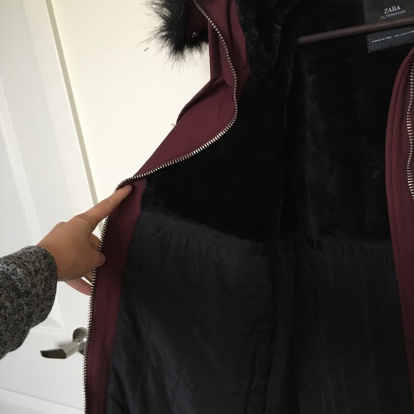 Zara Parka Acolchada Water Repellent Winter Coat Small burgandy - Picture 6 of 9